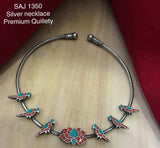 Red and Blue ,Oxidised silver Finish pipe necklace for women -LR001PNSA