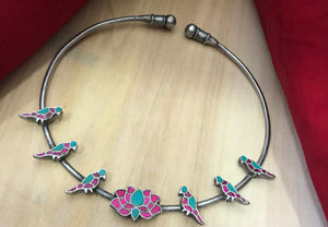 Blue and Pink ,Oxidised silver Finish pipe necklace for women -LR001PNSC