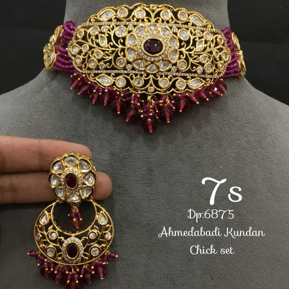 Manikya ,Ruby stone Ahmedabadi choker necklace set for women -MOE001C