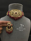 Manikya ,Ruby stone Ahmedabadi choker necklace set for women -MOE001C