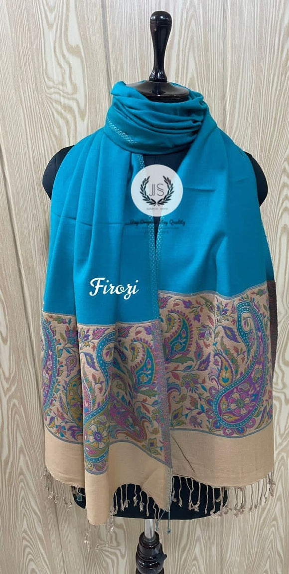 Firozi Blue shade woolen stole for winter -GARI001WSFB