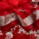 Karvachauth special Deep Red Banarasi semi Georgette Saree for Women -FOF001WBKC