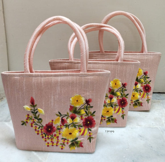 Set of 2 ,Pink shade Beautiful Handbags with pink and yellow  elegant embroidery -GARI001BBPPY