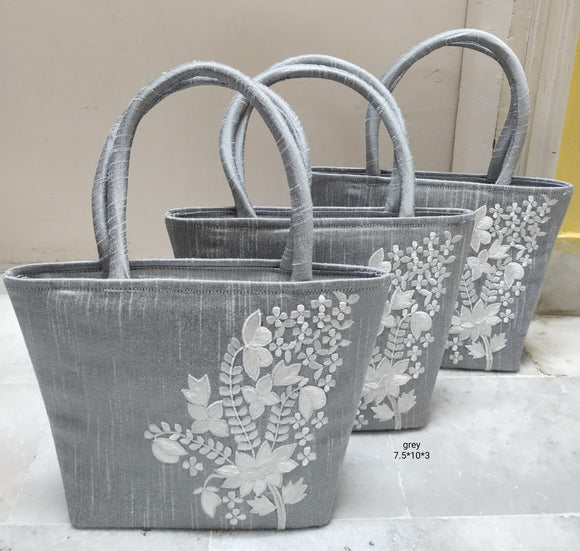 Set of 2 ,grey shade Beautiful Handbags with white elegant embroidery -GARI001BBG