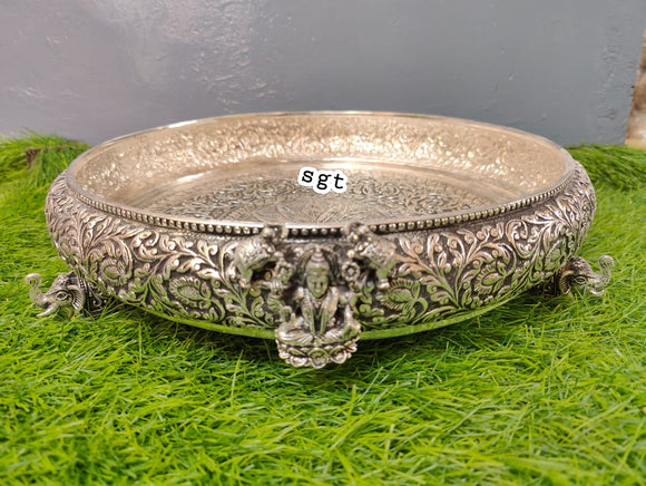 Shivakami , antique German silver washable limited edition exclusive collection Gajalakshmi design plate -SILL001GP