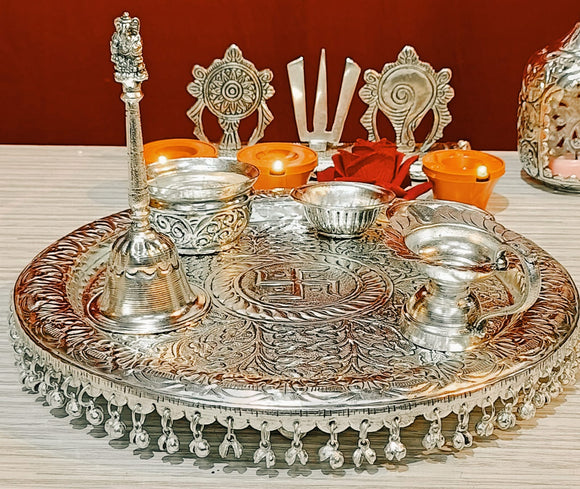 German silver antique Ghungroo thali set-LR001GPT