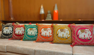 Set of 6 ,  Royal elephant  Heavy Hand Zardozi work cushion covers-PRIYA001CCS
