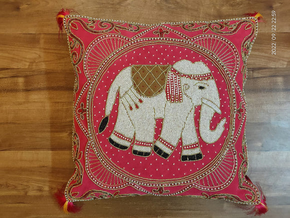 Pink  Royal elephant , Heavy Hand Zardozi work cushion cover-PRIYA001CCP