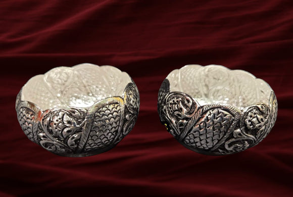 Anupama, set of 2 antique finish german silver kumkum bowls-SILLU001KM