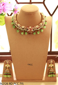 Beauty green , beads hanging designer necklace set for women-SANDY001NSF