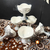 Beautiful footed porcelain dessert bowls with silver metal casing-AMAZE001PC