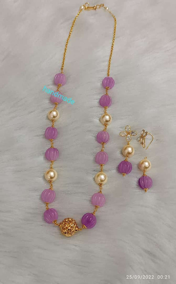 Vivana, Elegant bead chain with matching earrings for women -LR001BCV