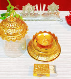 Gold plated German silver antique big size akhand diya with Glass cap-GRIH001AD