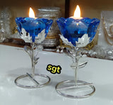Pair of 2 ,  impressive German silver washable candle stand with led water sensor diyas-SILLU001