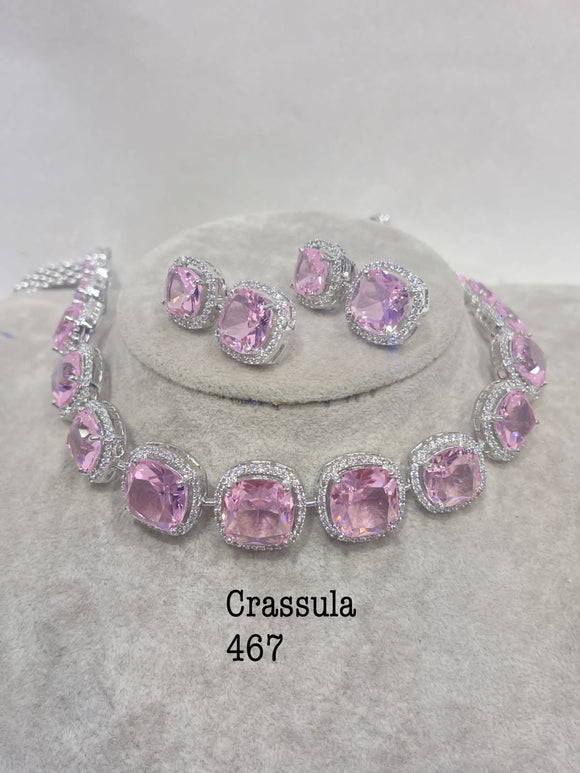 Crassula Lilac , elegant lilac stone studded diamond replica  necklace set for women -SANDY001L