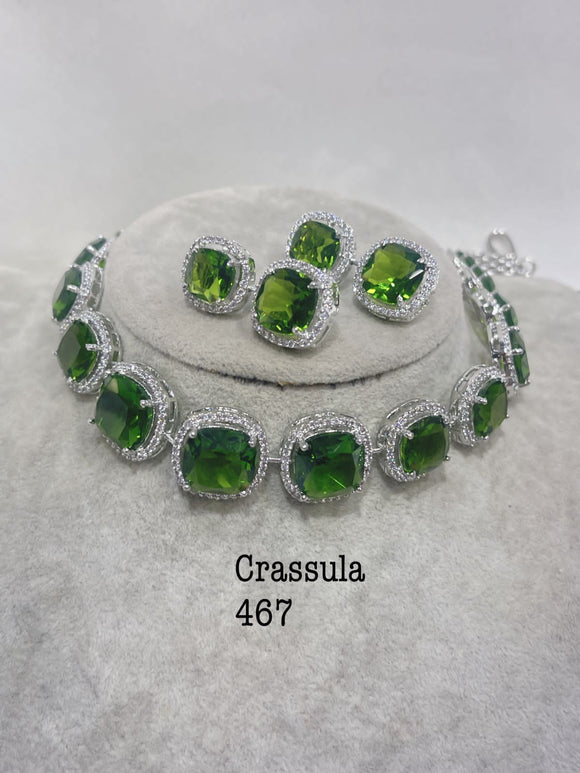 Crassula  Green, elegant lilac stone studded diamond replica  necklace set for women -SANDY001G