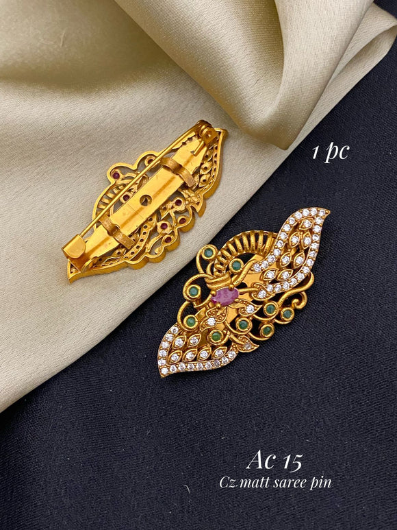 Vanaja, elegant matt gold finish saree Pin  with white stones for women -GEET001SPB