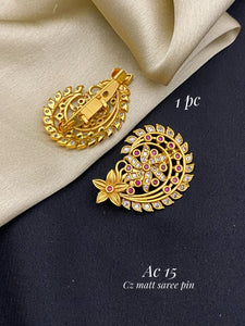 Malini, elegant matt gold finish saree pin for women -GEET001SPA