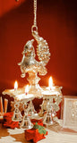 German silver antique chain hanging panchmukhi peacock  diya  pair with hanging  5 bell in each diya -ARTO001PD