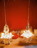 German silver antique chain hanging panchmukhi peacock  diya  pair with hanging  5 bell in each diya -ARTO001PD