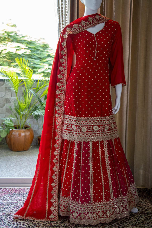 Festive beauty Ready to wear Red Karvachauth special dress for women -RIDA001KC