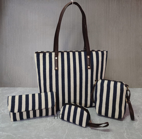 Black   and white  stripes  Jacquard   Bag Combo for women-SAMAR001BCG