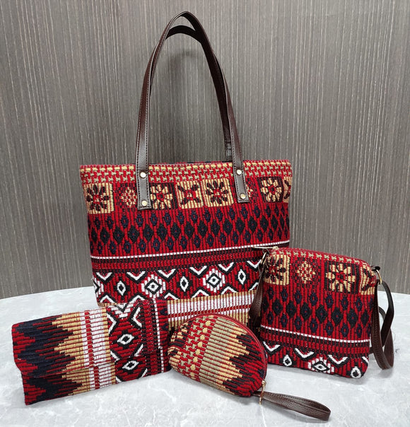 Black and Red  Jacquard   Bag Combo for women-SAMAR001BCC
