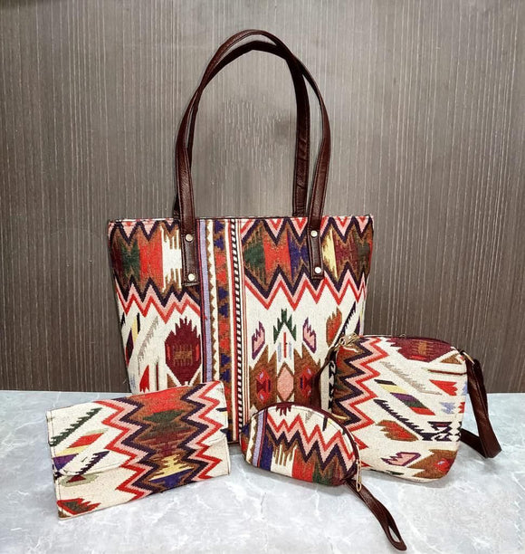 White and Red  Jacquard   Bag Combo for women-SAMAR001BCD
