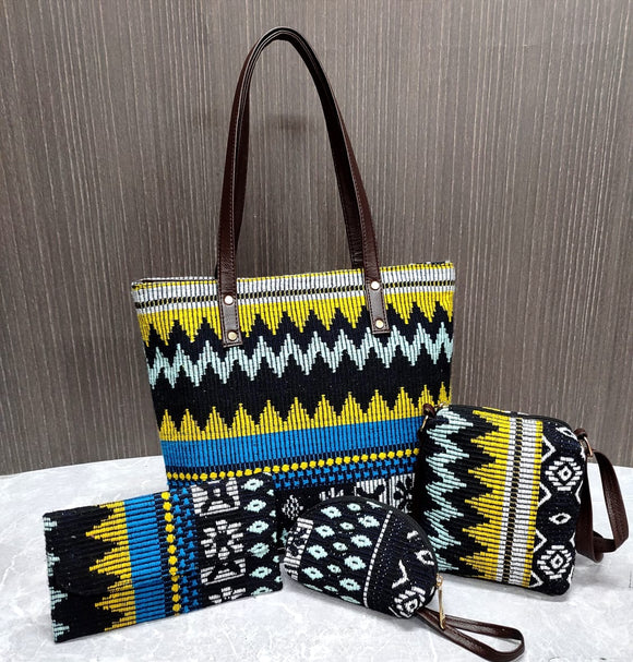 Yellow and Blue Jacquard   Bag Combo for women-SAMAR001BCA