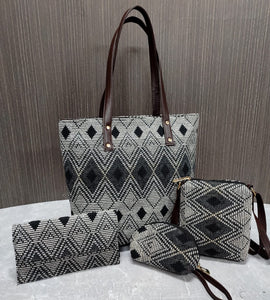 Black and grey  Jacquard   Bag Combo for women-SAMAR001BCB