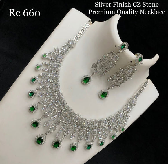 Shamna,Jade Green  silver finish stone studded Cz stone premium quality necklace set for women -LR001CZJG