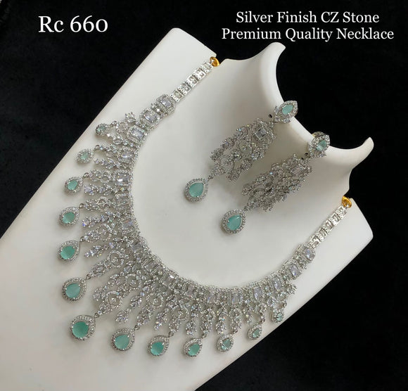 Shamna,Pastel  Blue  silver finish stone studded Cz stone premium quality necklace set for women -LR001CZPB