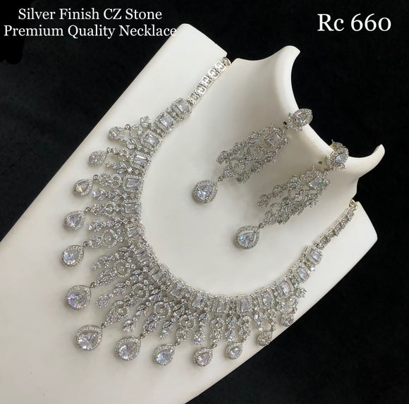 Shamna, silver finish white stone studded Cz stone premium quality necklace set for women -LR001CZW