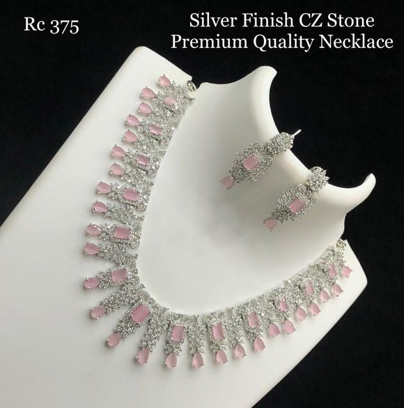Vyshali , silver finish pastel pink stone studded Cz stone premium quality necklace set for women -LR001LRPP