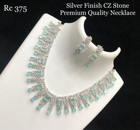 Vyshali , silver finish pastel blue  stone studded Cz stone premium quality necklace set for women -LR001LRPB