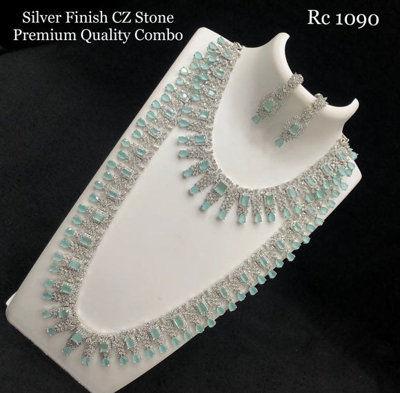 Avantika, silver finish cz stone necklace combo for women -LR001NCA