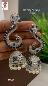 Neel Mayuri , elegant platinum finish blue stone studded peacock jumka for women -MOE001PJB