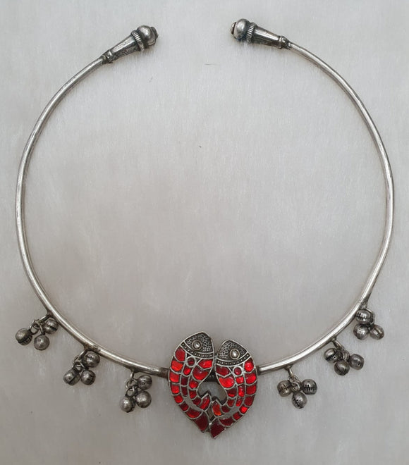 Red  shade Jadau stone pendant hasli necklace for women -SKD001HNR