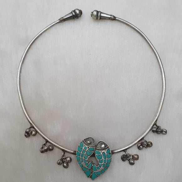 Blue shade Jadau stone pendant hasli necklace for women -SKD001HNB