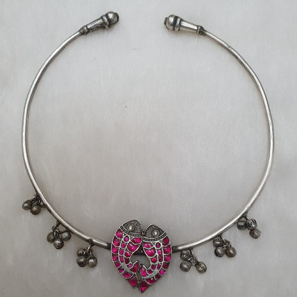 Pink   shade Jadau stone pendant hasli necklace for women -SKD001HNP