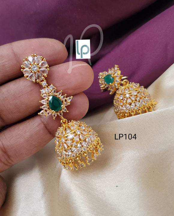 Anusha, elegant gold finish jumka with green  stone for women -LR001JG
