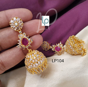 Anusha, elegant gold finish jumka with Pink stone for women -LR001JP