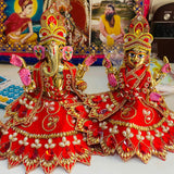 Ashtadatu Ganesh Lakshmi  idols with Poshak  for Puja-POSH001ADGL