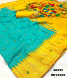 Soft Paithani silk printed saree with brasso style print & piping border with paithani pallu & contrast embroidery work blouse-TANI001PS