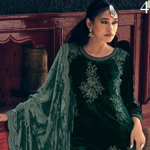 Deep Green Velvet salwar suit material for women -OB001VSG