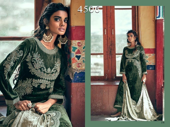 Olive Green  Velvet salwar suit material for women -OB001VSO