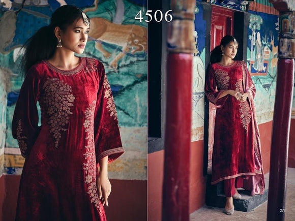 Maroon  Velvet salwar suit material for women -OB001VSM