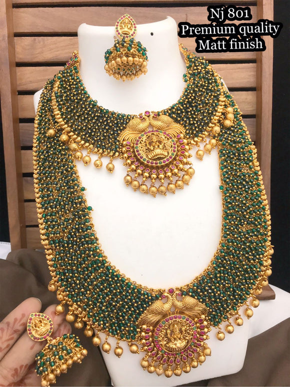 Mandakini Green  ,Green  Pearl   beads Maggam work Double  Necklace Set for Women -GEET001MWDNSGR