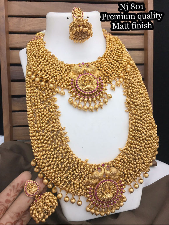 Mandakini Gold ,Golden Pearl   beads Maggam work Double  necklace set for women -GEET001MWDNSG
