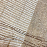 White  elegant Kaddi Georgette Saree with Golden Banarasi Stripes-RIDA001KGW